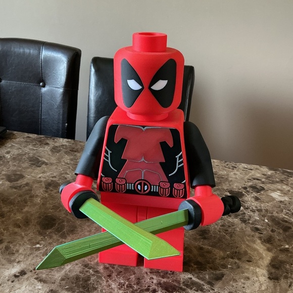 Red and Black, 16” Dead Pool Action Figure with tri colored Swords - Picture 2 of 7